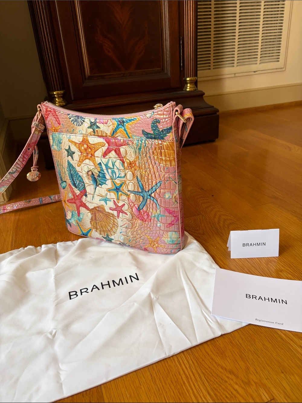 Brahmin Pink Multicolor Sea Star Crossbody with Pastel Accents